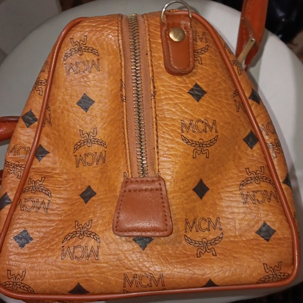 MCM Cognac Visetos Leather Monogram In And Out Satchel EUC - Picture 8 of 14